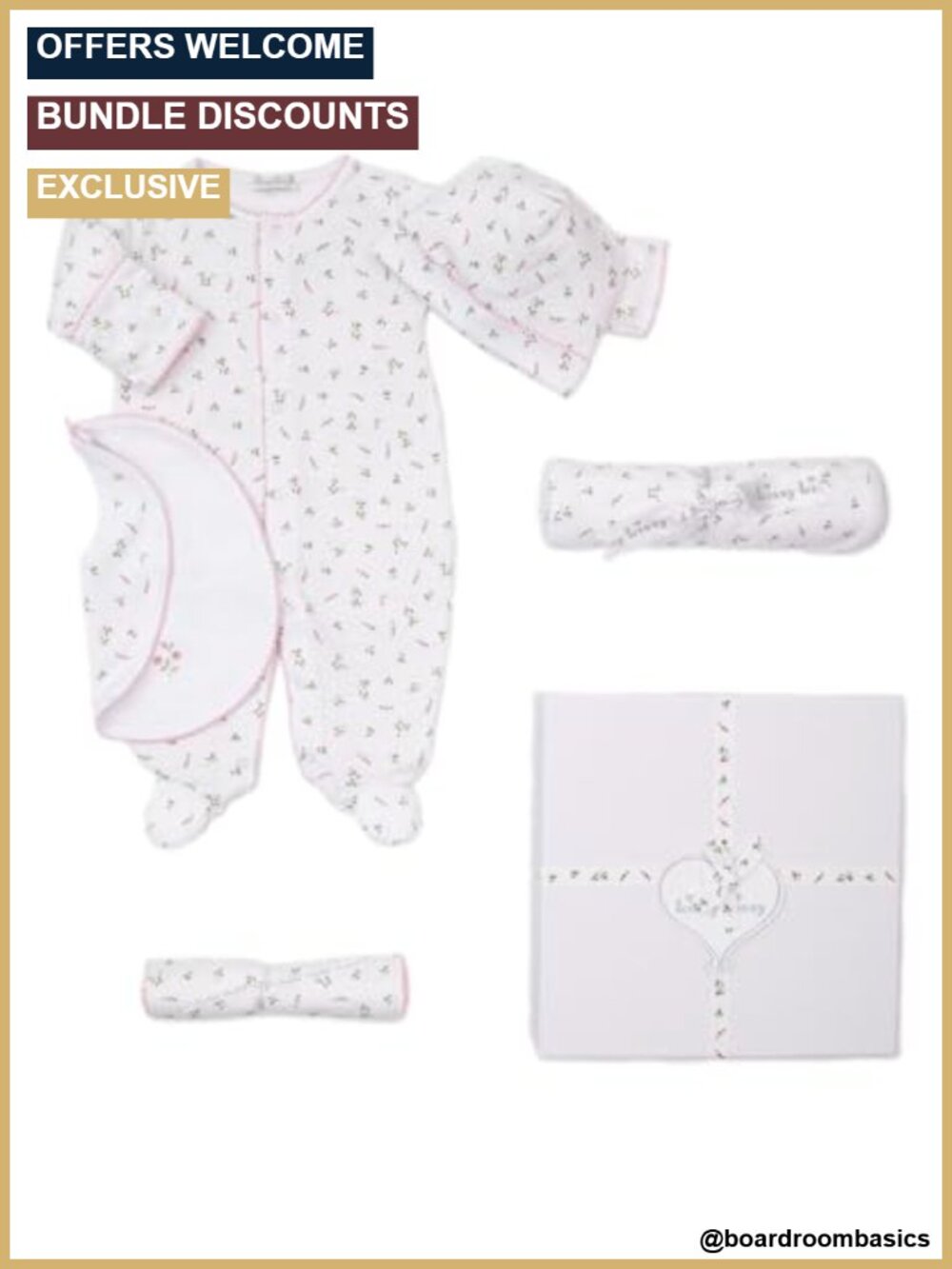 Kissy Kissy Baby Girls 5-Piece Gift Set Pima Cotton Footie Hat Bib Blanket